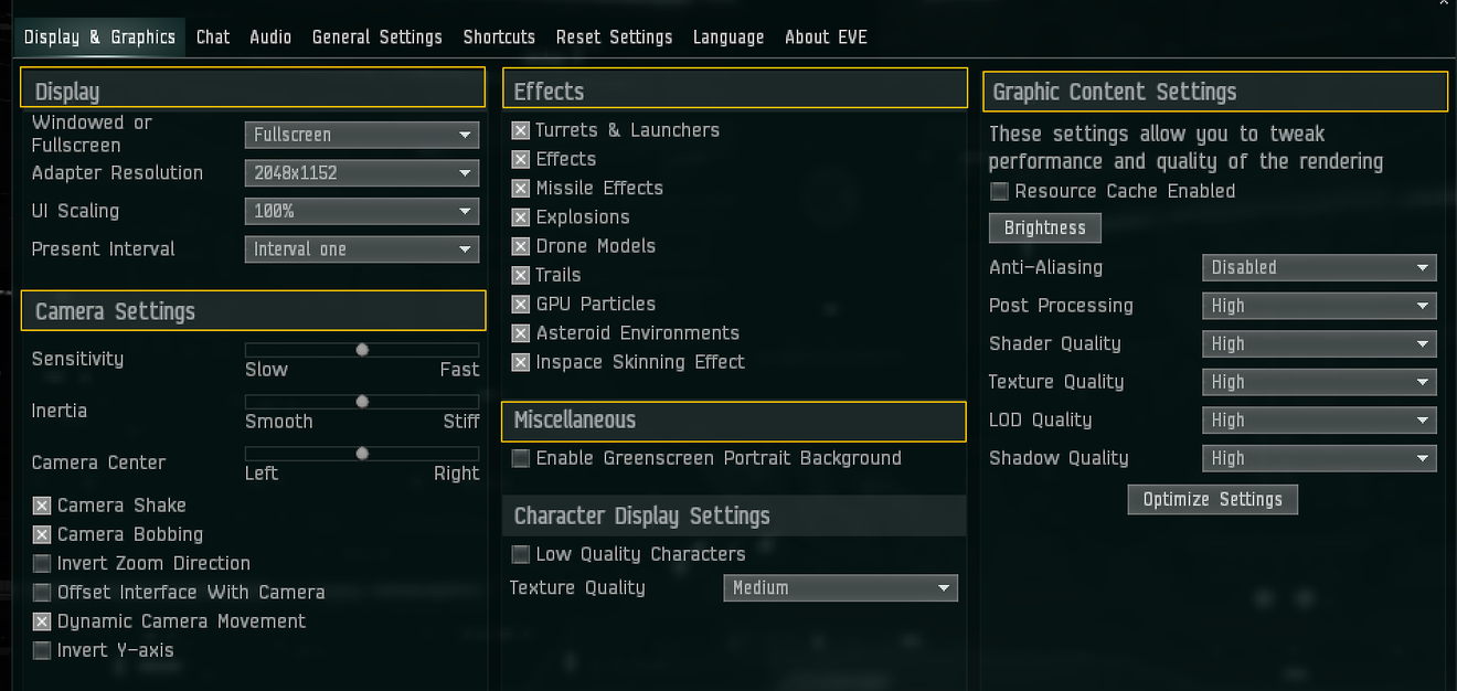 Réglages in-game